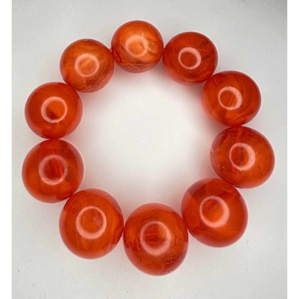 Vintage Chunky Orange Acrylic Resin 18mm Large Round Bead Stretch Bracelet 6